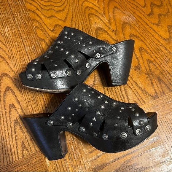 Ariat Studded Peep Toe Heeled Leather Slip-On Clog Mules in Black Sz 7 Y2K 90s - Picture 8 of 13